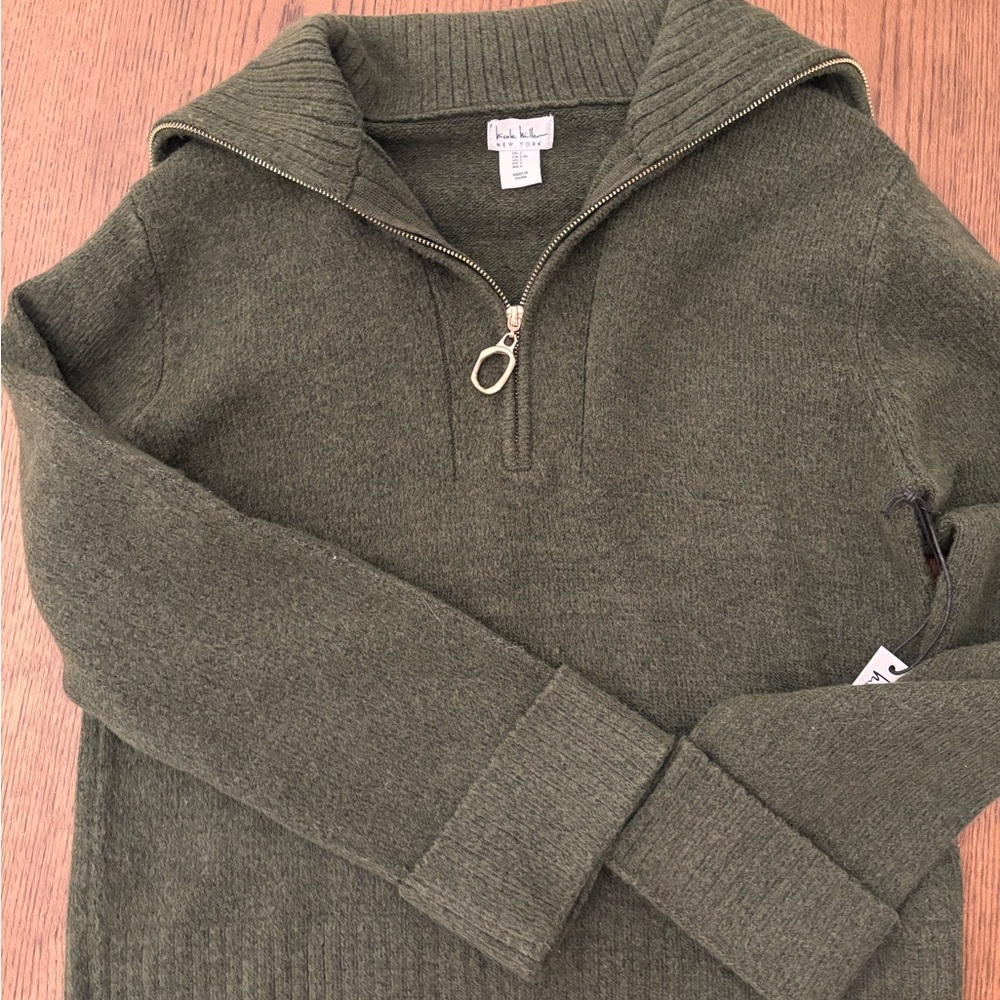 Nicole Miller Forest Green Zip-Up Sweater